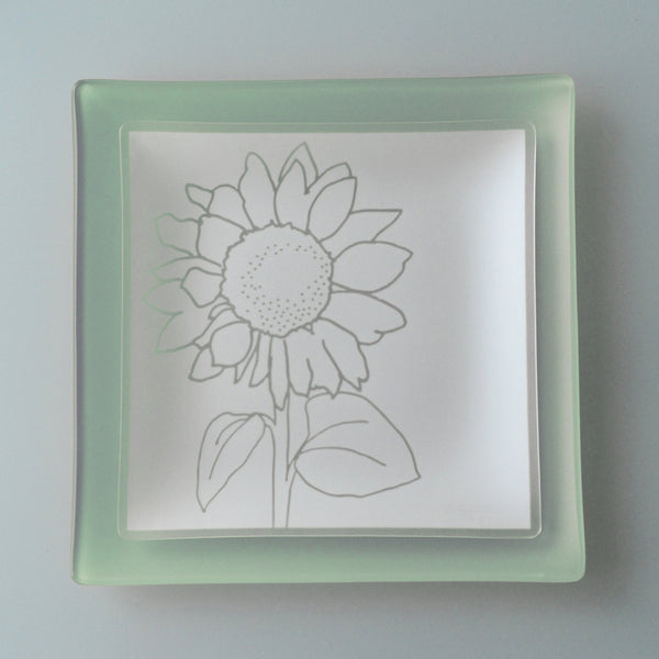 9 inch Sunflower Plates With Purpose™ on Celadon 11" Square SeaGlass